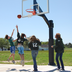 A baseline hook off of the window into the basketball hoop